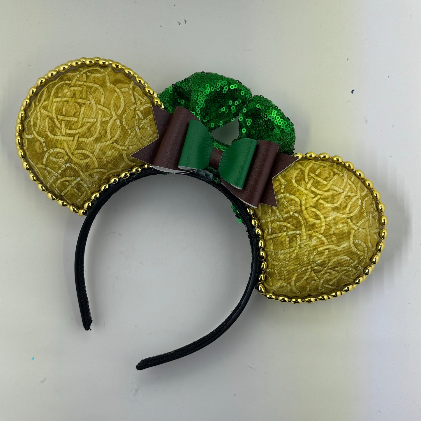 Be Brave Gold Swirl w/ Green Bow 2 Ears
