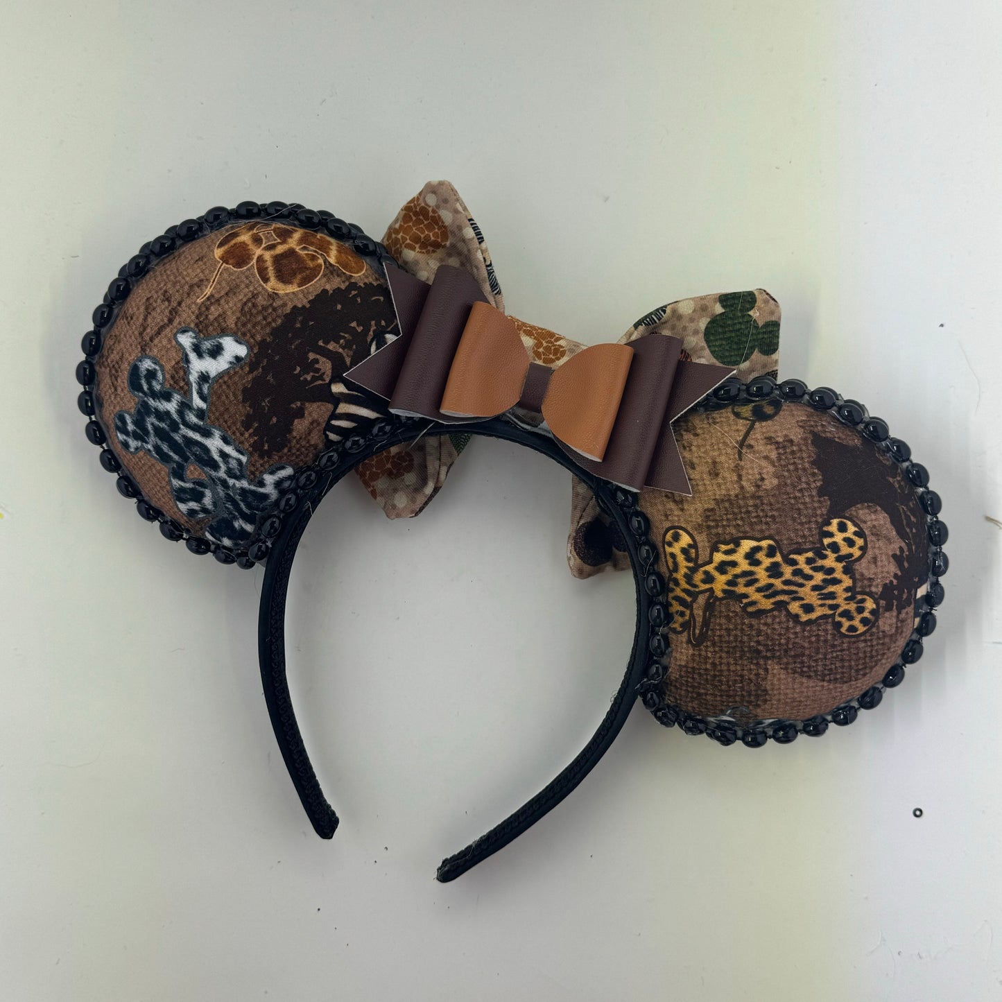 Safari Print MM w/ Brown We Got Ears Animal Bow Ears