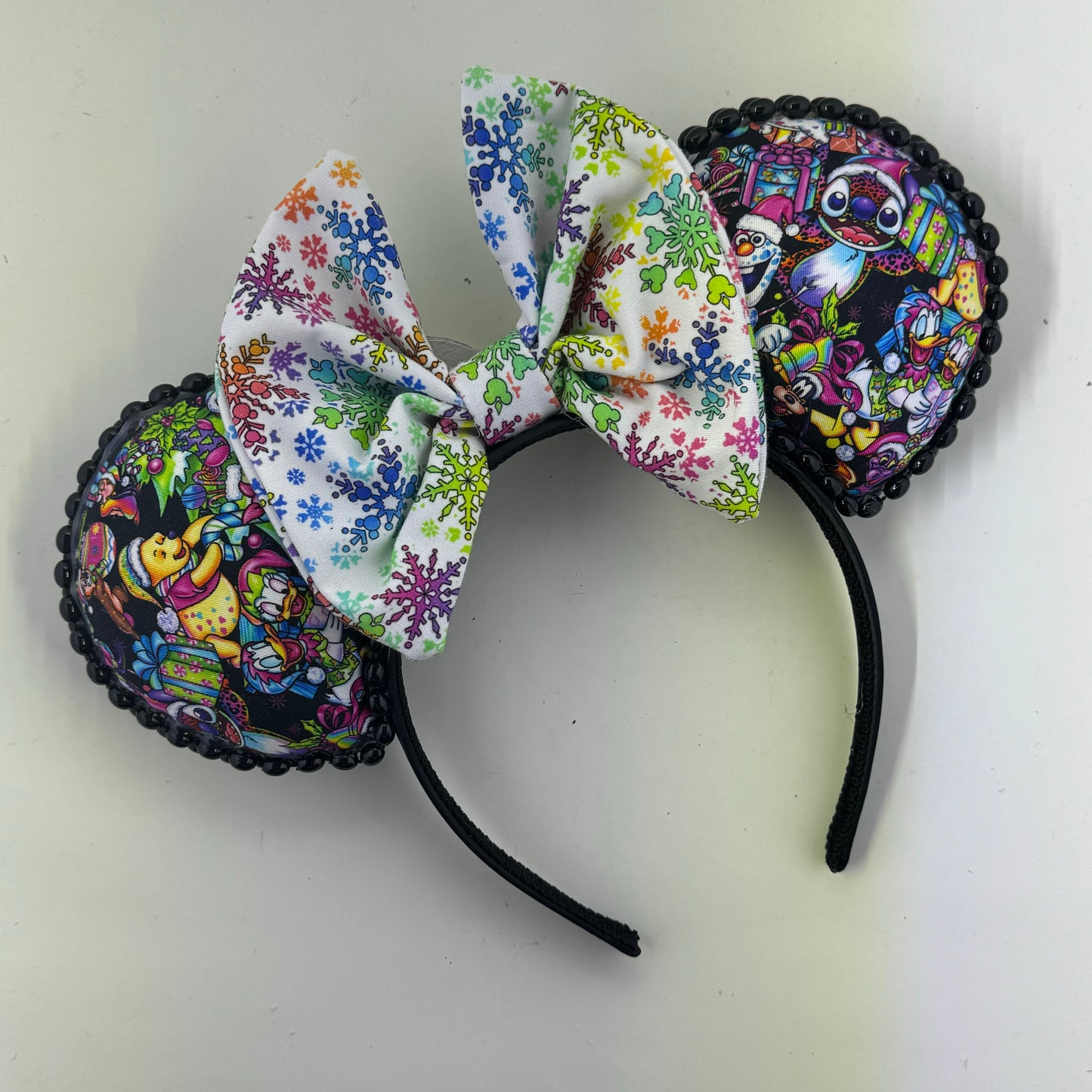 LF Christmas Main Black w/ Colorful Snowflakes Bow Ears
