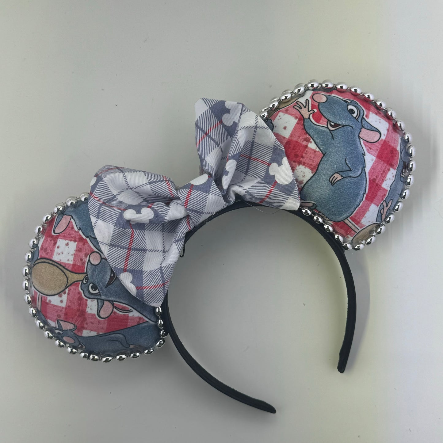 Little Chef Red w/ Gray Plaid Bow 1 Ears