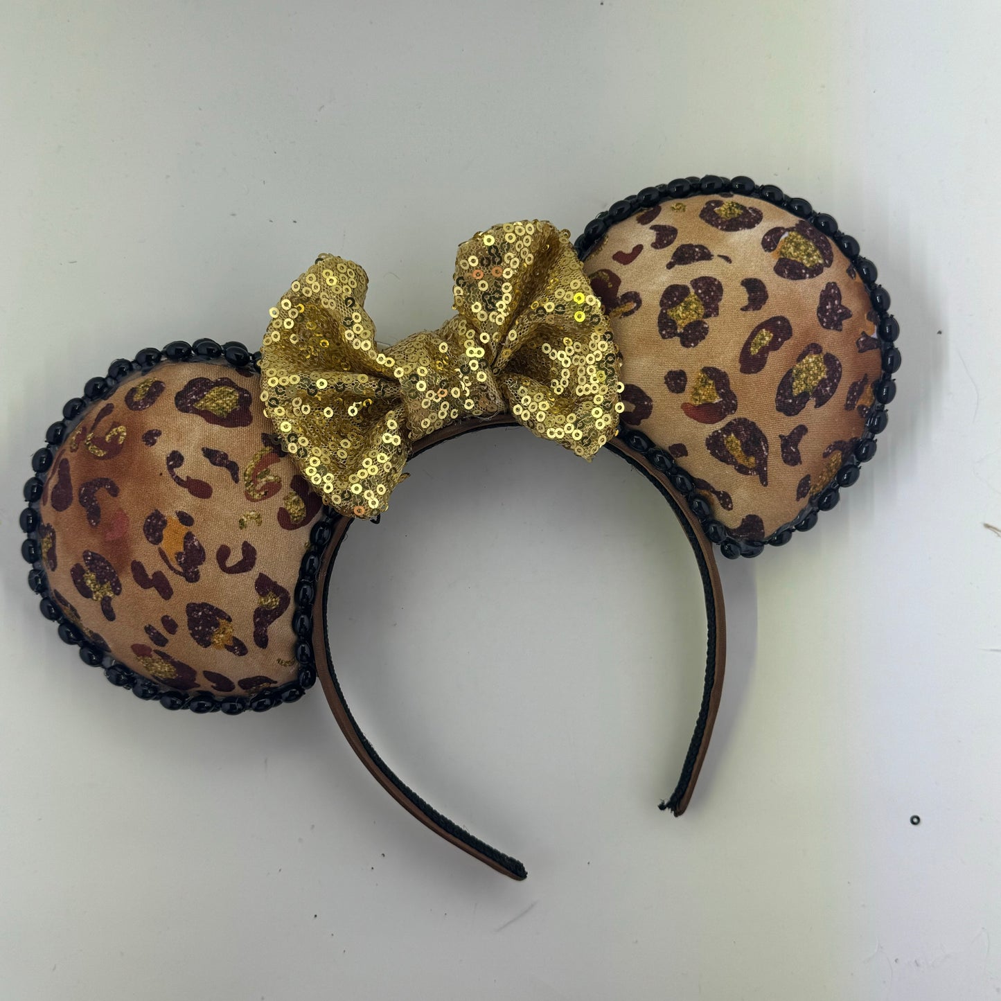 Leopard Print w/ Gold Bow 2 Ears