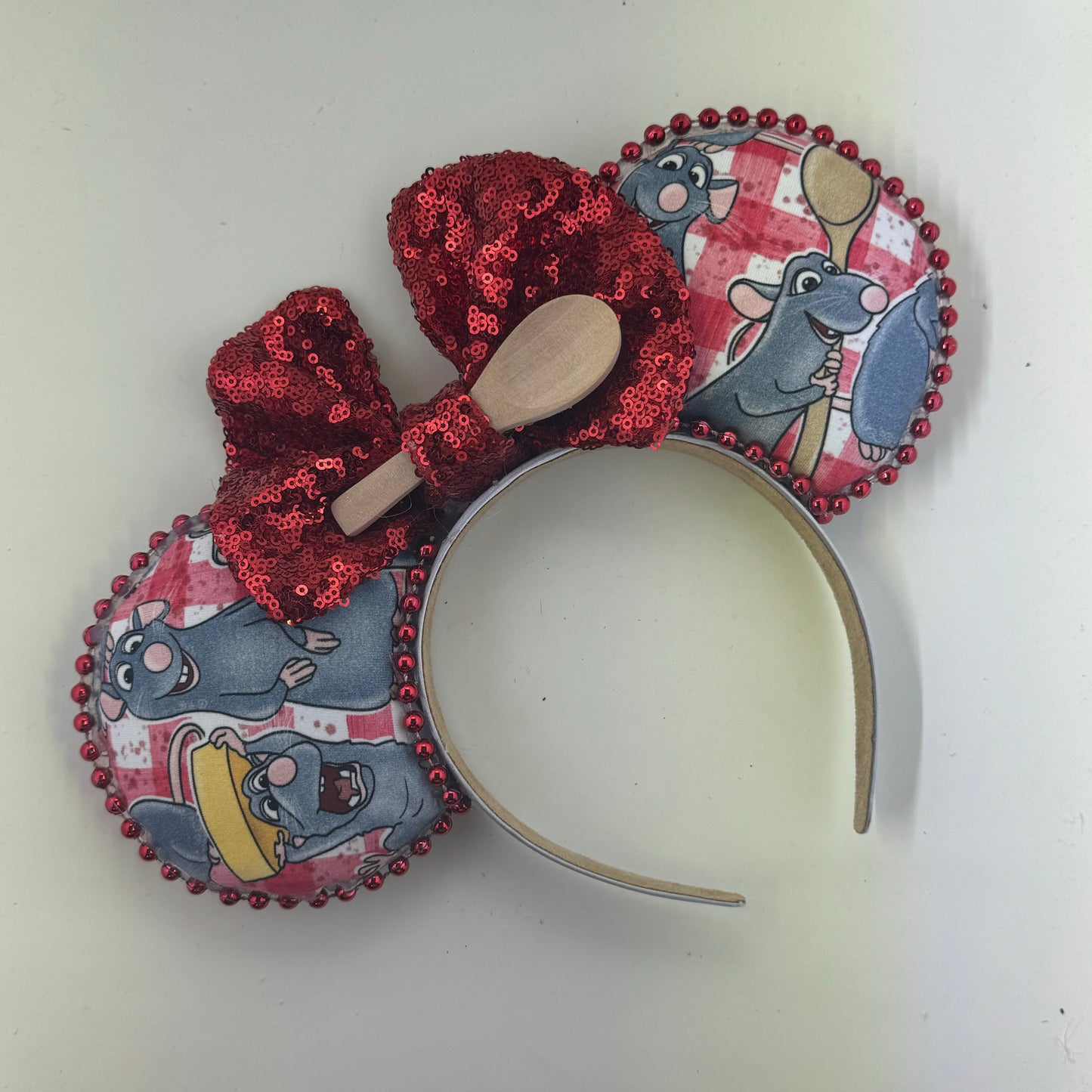 Little Chef Red Gray Plaid w/ Red Bow 2 Ears