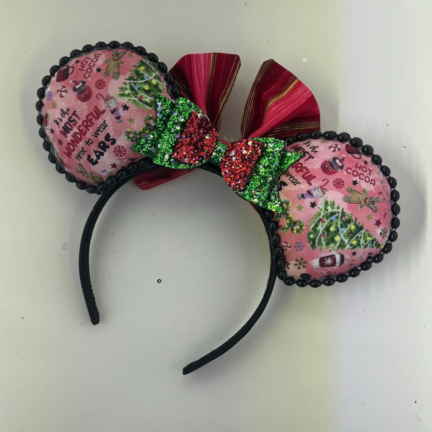 Most Wonderful Time of the Year Red w/ Red Glitter Bow Ears