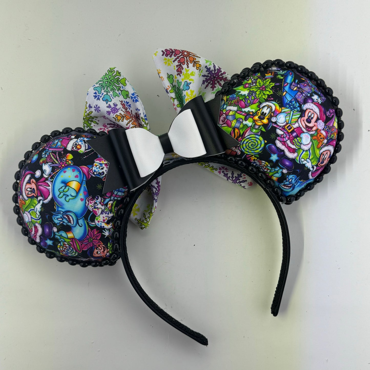 LF Christmas Main Black w/ Colorful Snowflakes Bow Ears