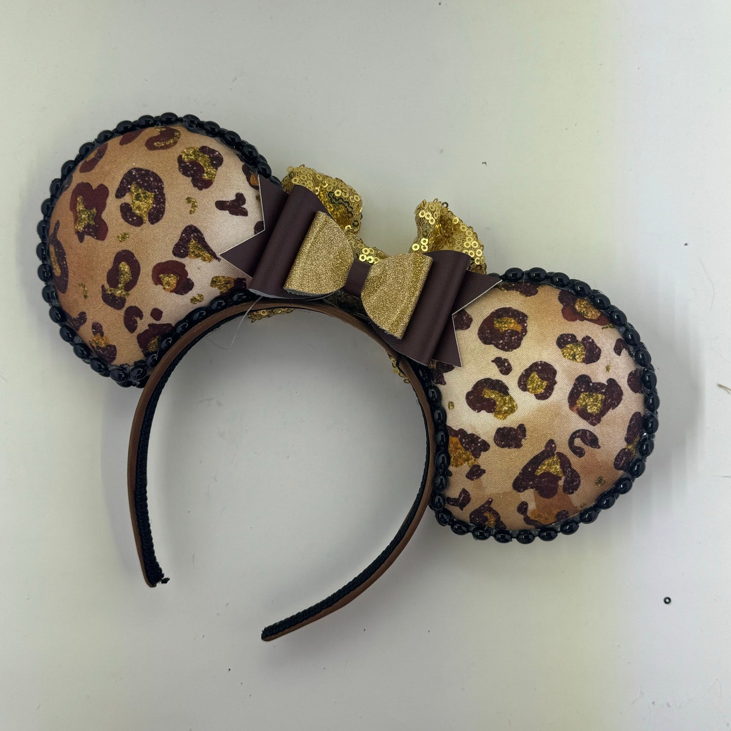 Leopard Print w/ Gold Bow 2 Ears