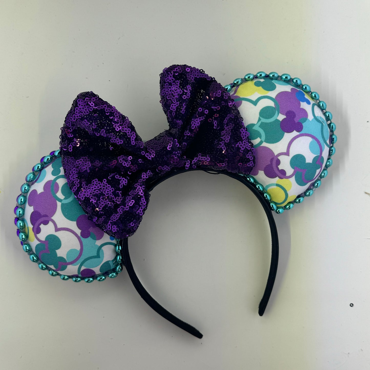 Teal Fetti White w/ Purple Bow Ears