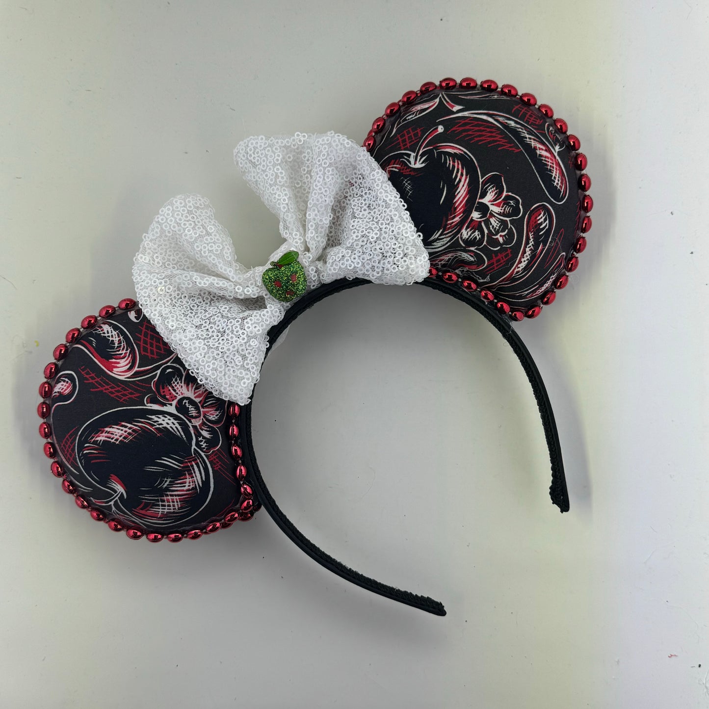 Poison Apple Toile Black Apples w/ White Bow Ears