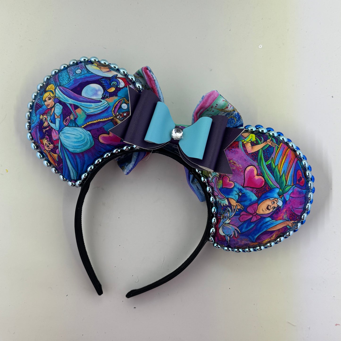 Stroke of Midnight Mice Blue w/ Bibiddi Bobobbidi Glitter Stripes Bow Ears