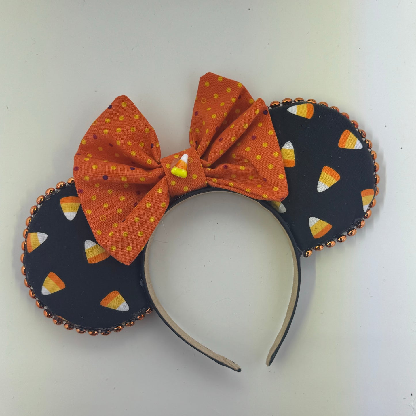 Candy Corn Halloween w/ Orange Poka Dot Bow Ears