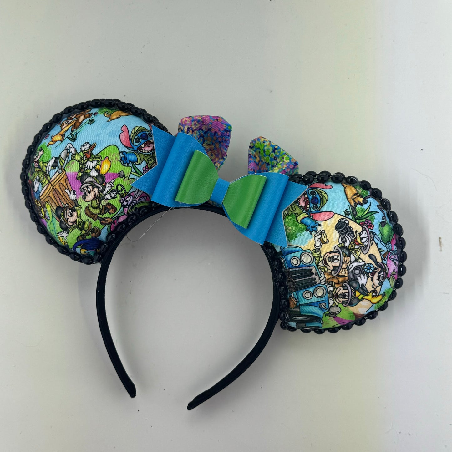 Safari Adventure Blue w/ Colorful Animal Print Bow 2 Ears