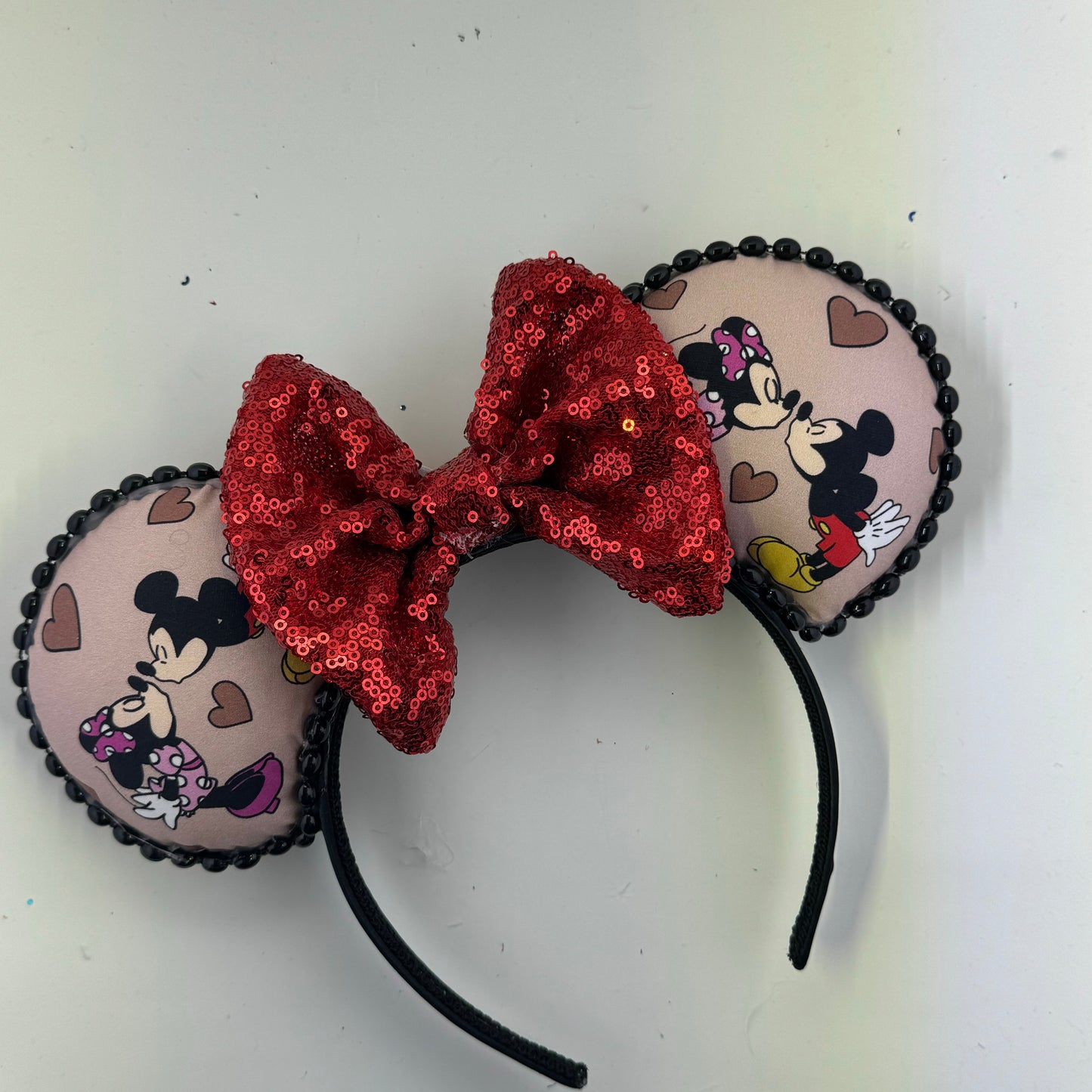 Mouse Kisses Brown w/ Red Bow Ears