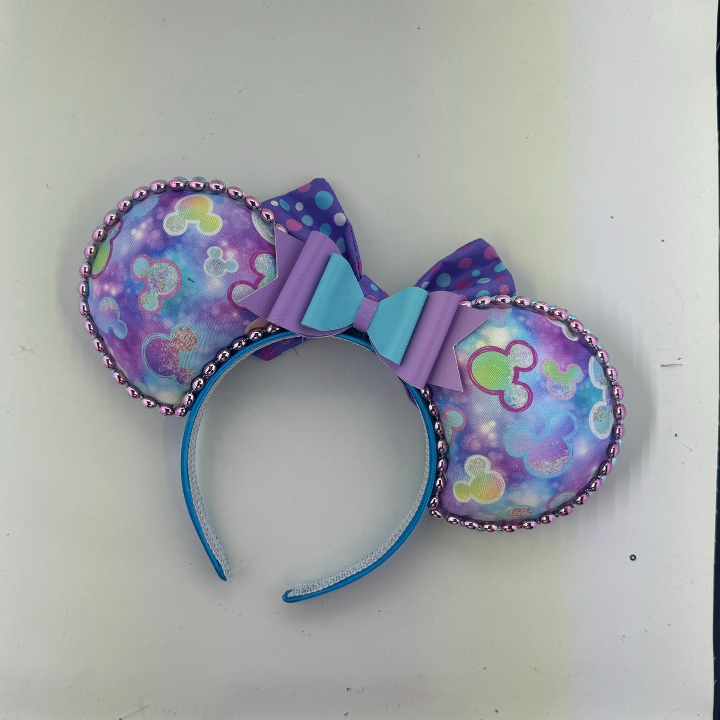 Bokeh Blue Glitter Mouse w/ Dot Purple Bow Ears