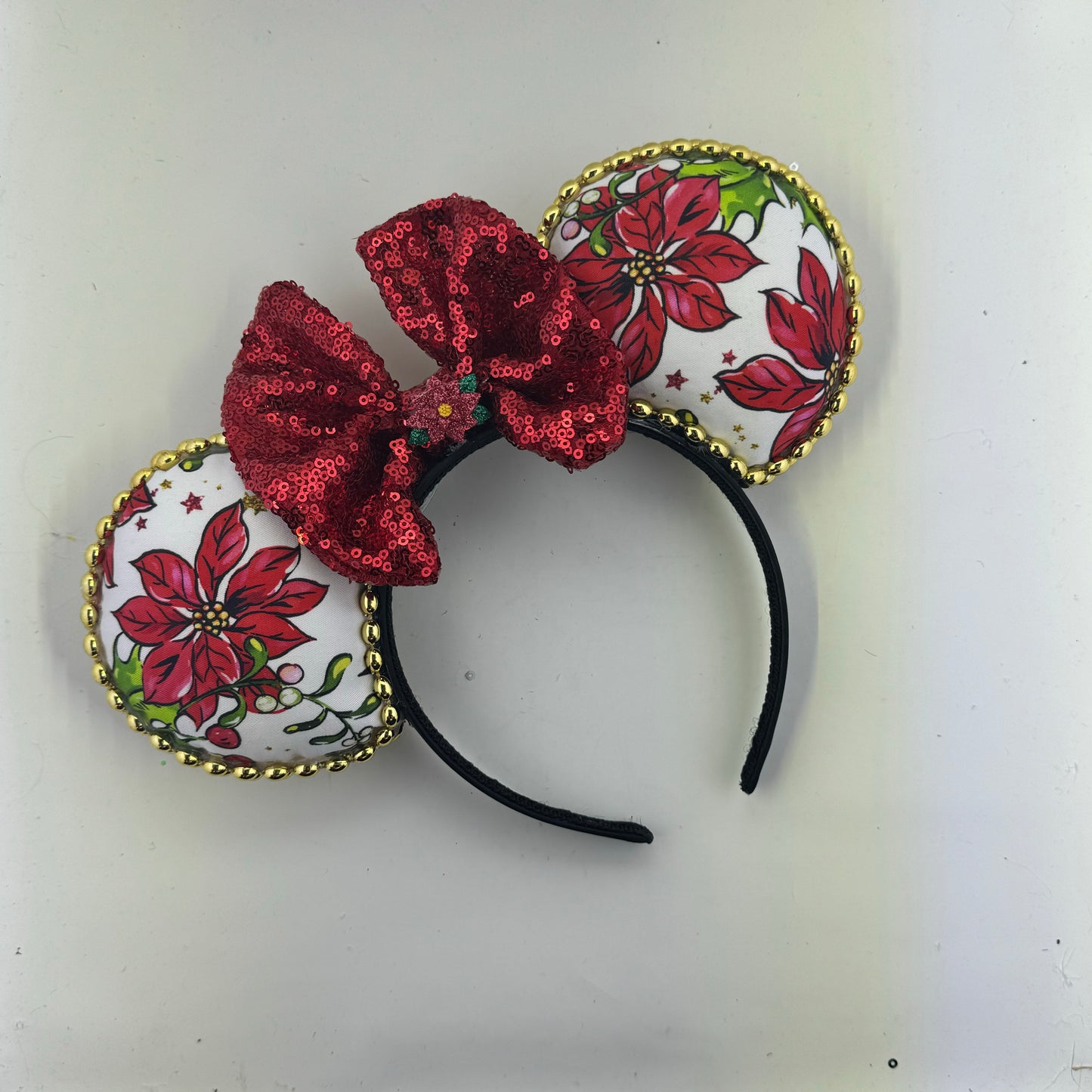 Santas Workshop w/ White Floral Red Bow Ears