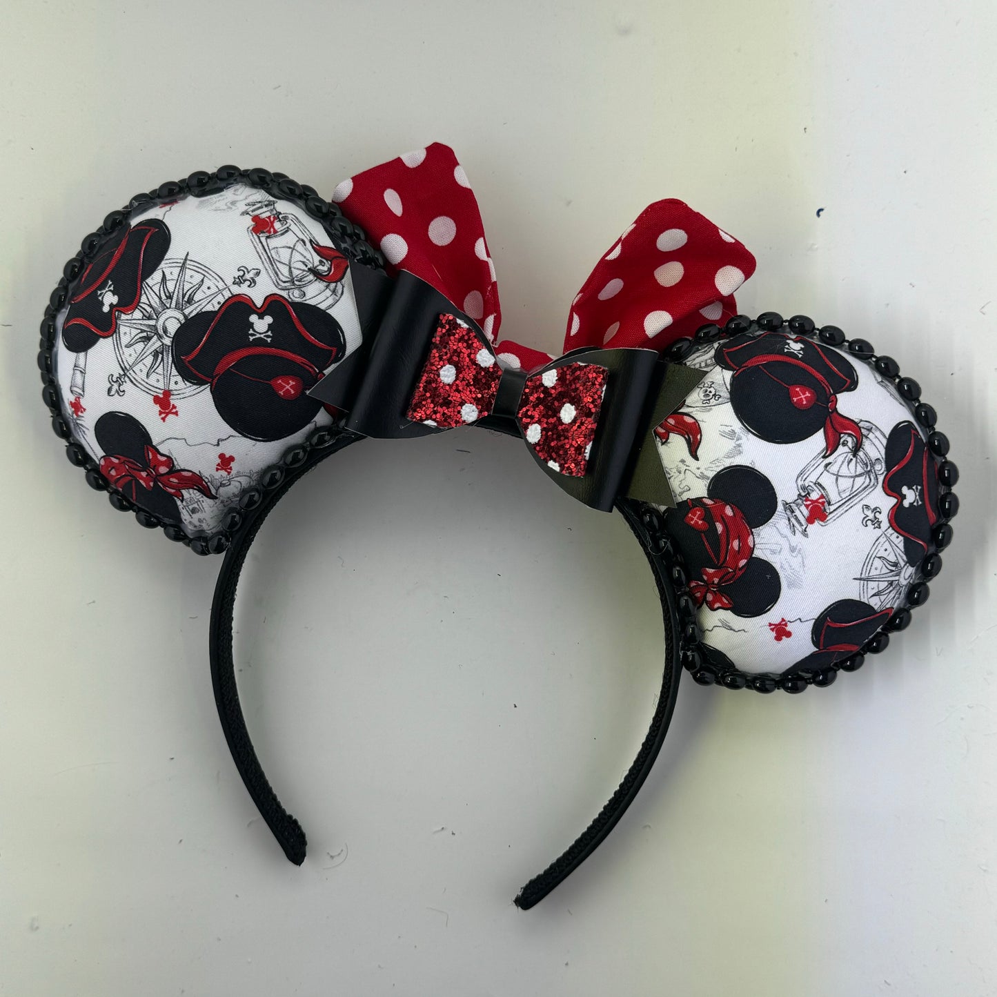 Mouse Pirate Heads w/ Red Sm White Dots Bow Ears