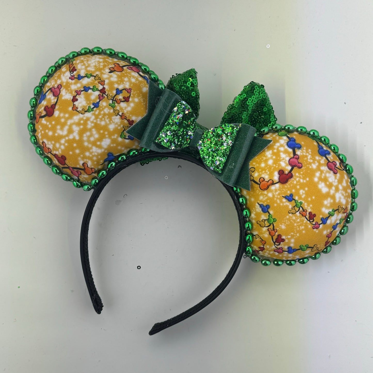 Mouse Xmas Lights w/ Green Bow Ears