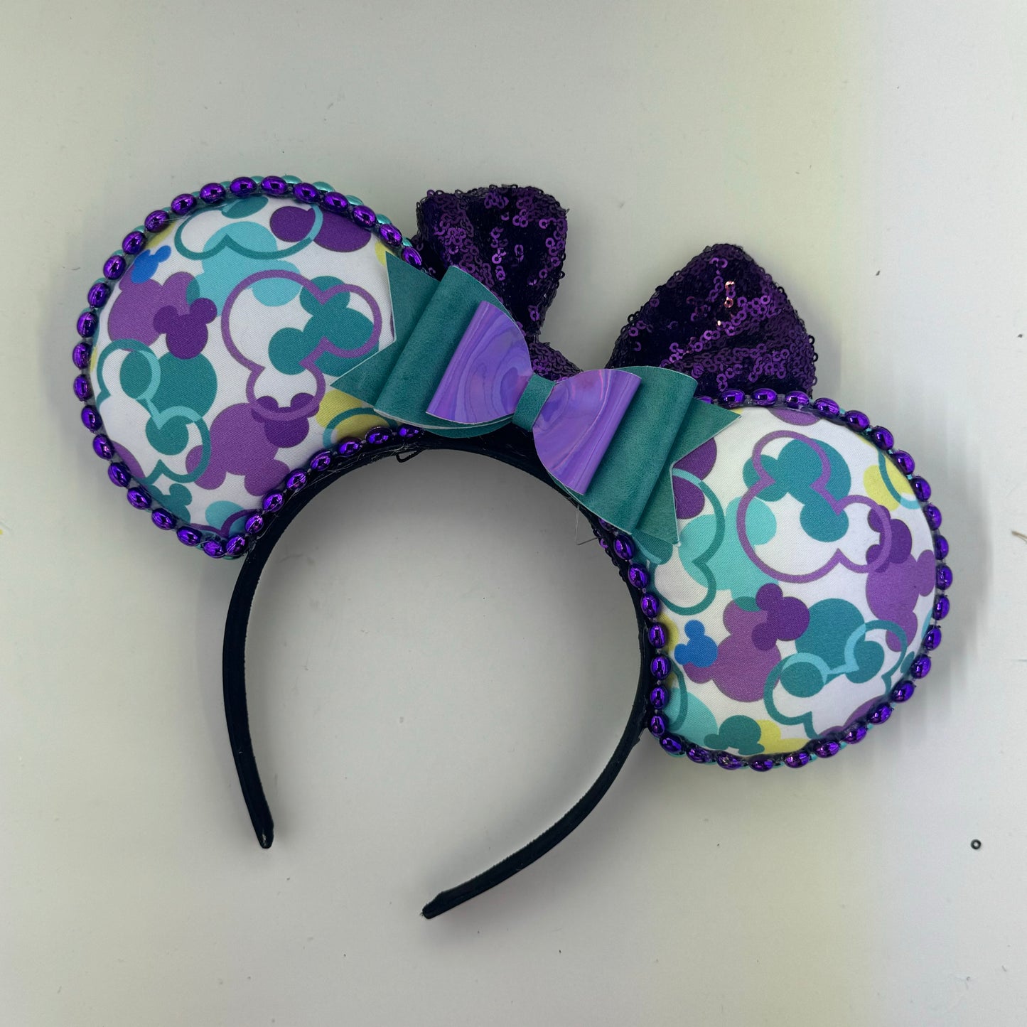 Teal Fetti White w/ Purple Bow Ears