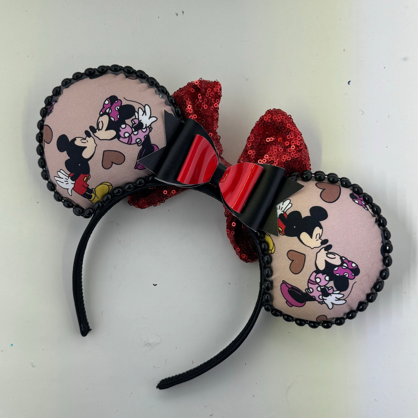 Mouse Kisses Brown w/ Red Bow Ears