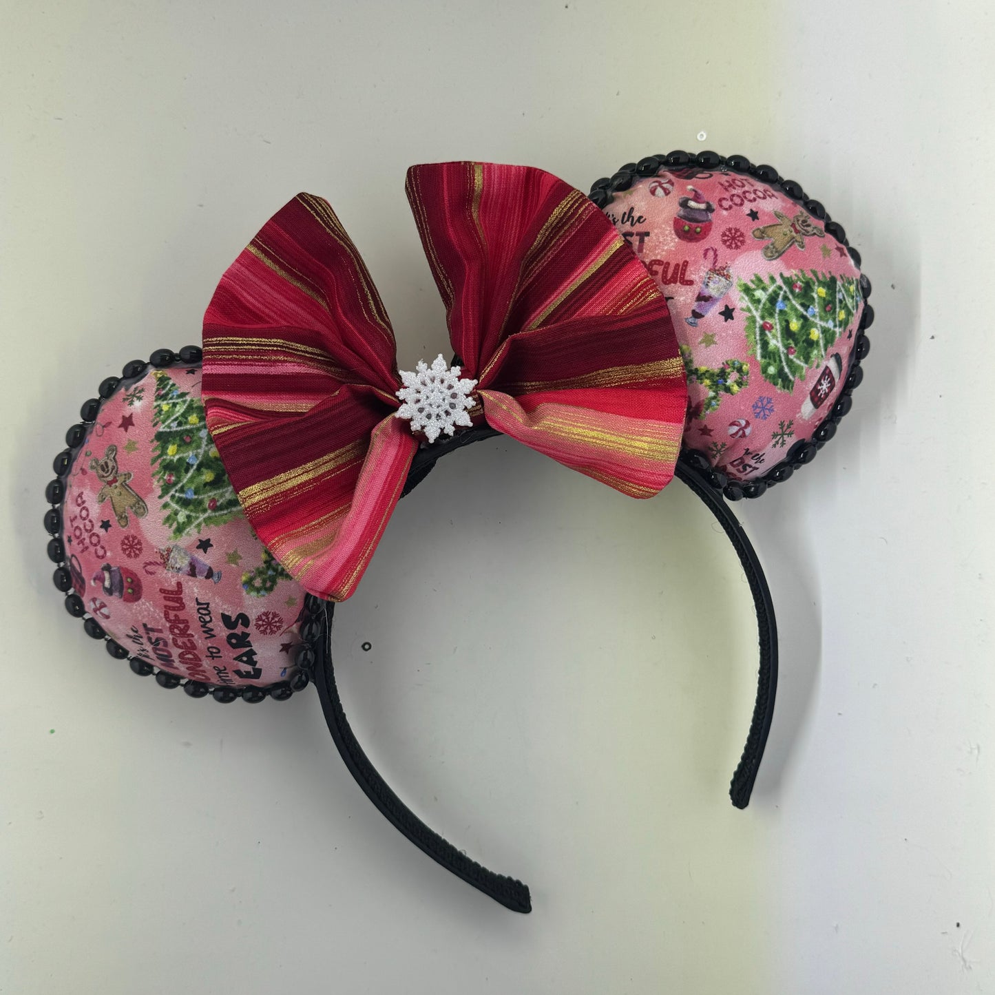 Most Wonderful Time of the Year Red w/ Red Glitter Bow Ears