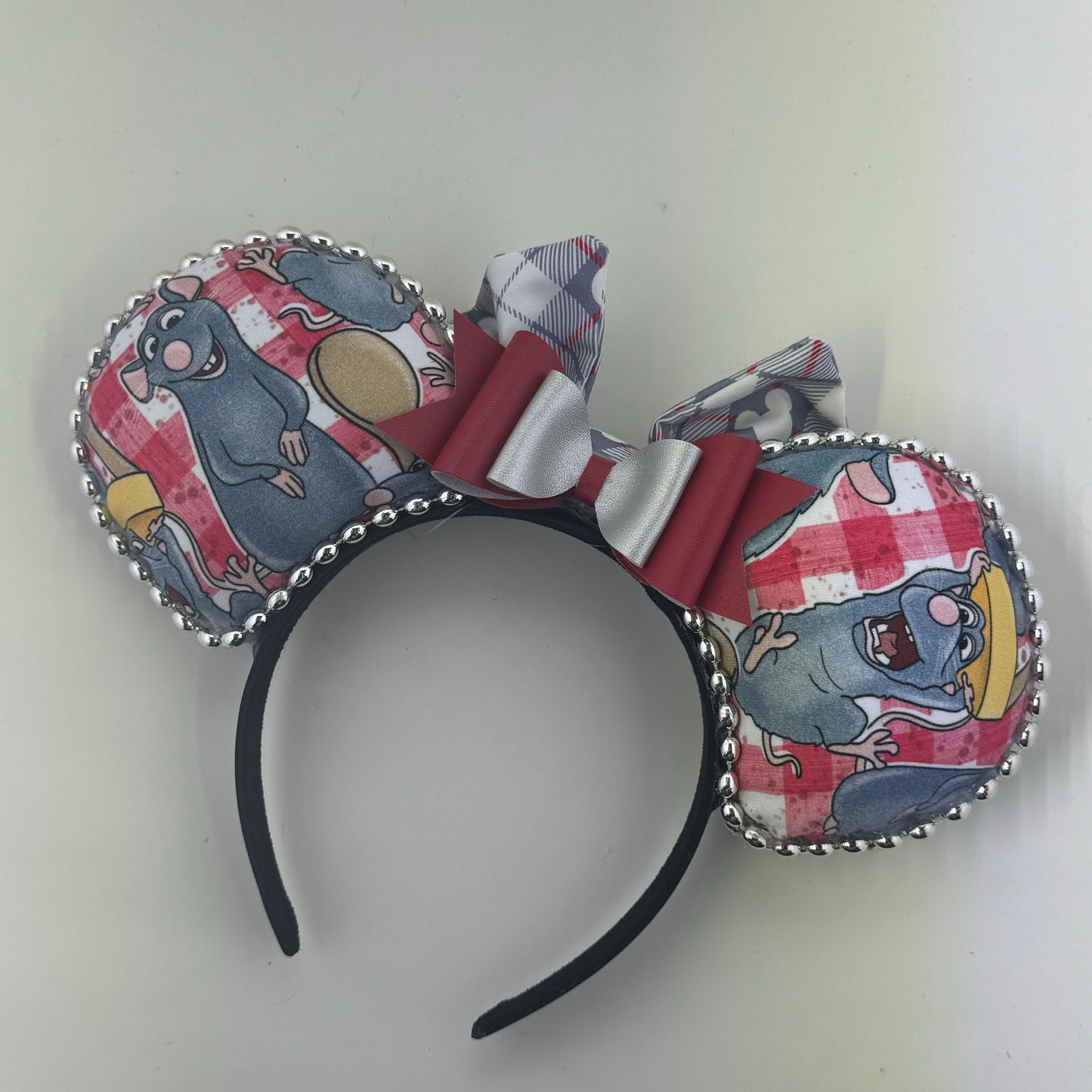 Little Chef Red w/ Gray Plaid Bow 1 Ears