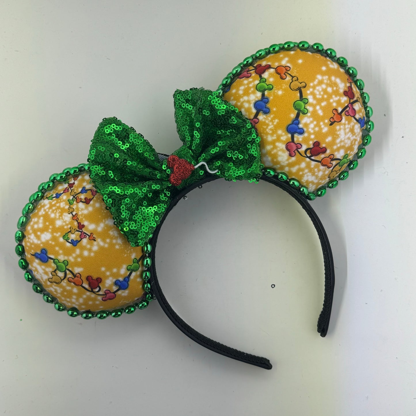 Mouse Xmas Lights w/ Green Bow Ears