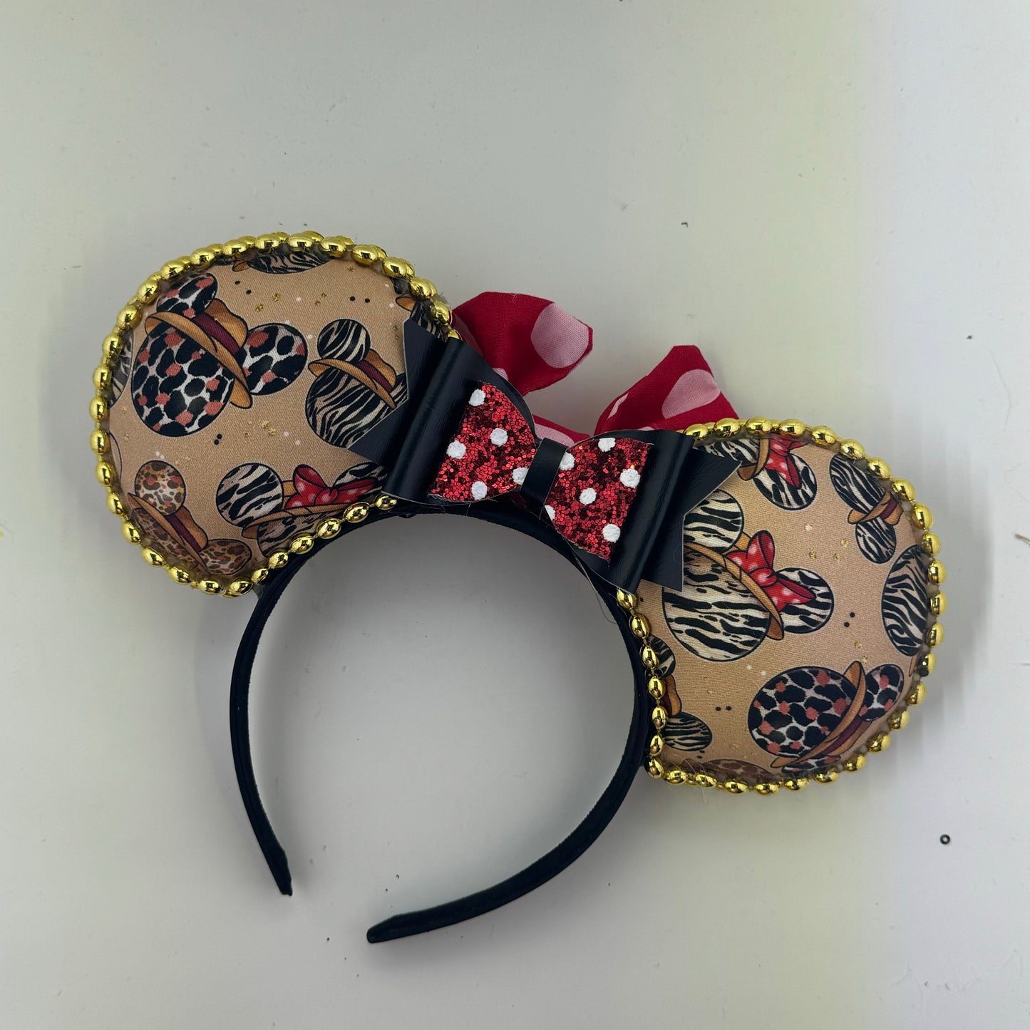 Safari Heads w/ Red Polka Large Dots Bow Ears