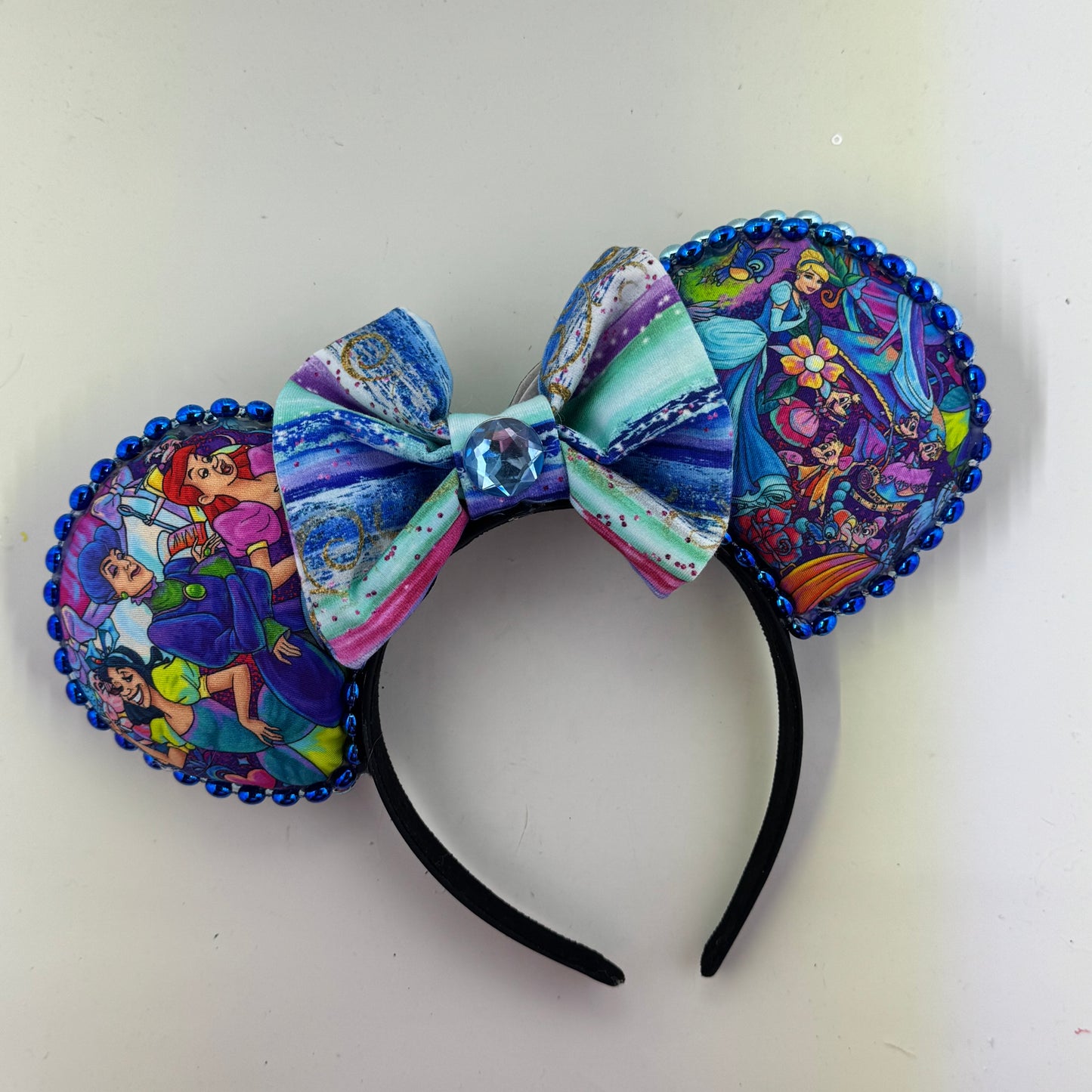 Stroke of Midnight Mice Blue w/ Bibiddi Bobobbidi Glitter Stripes Bow Ears