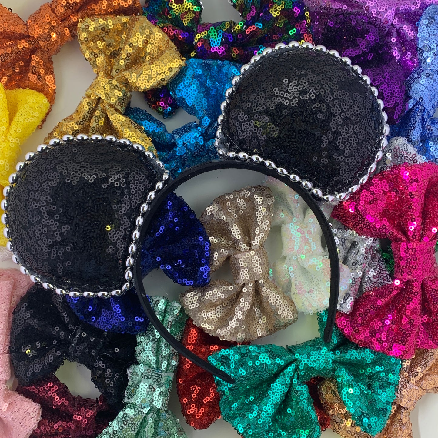 Sequin Ears For Dance Teams (Black Base | Silver Beads)