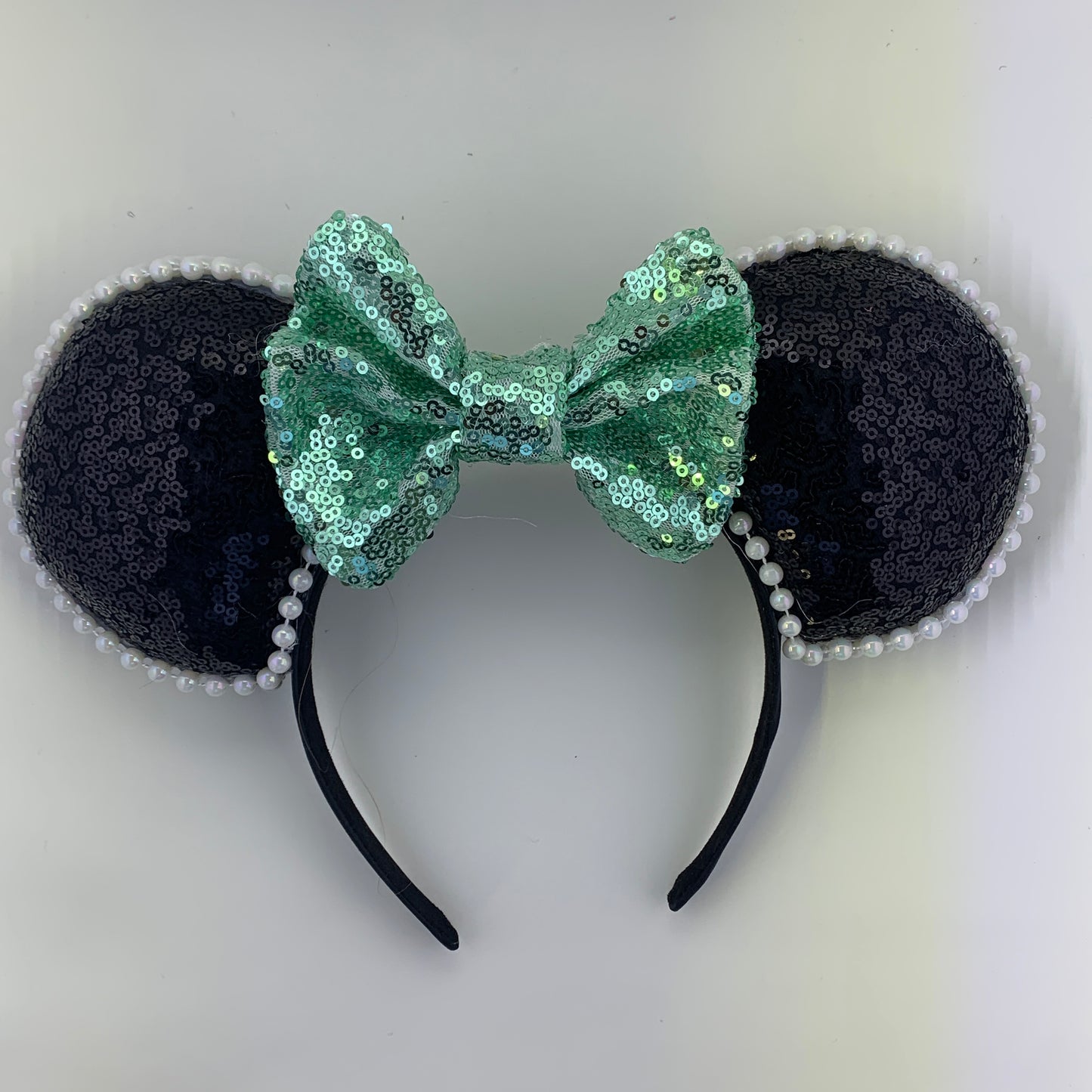 Sequin Ears For Dance Teams (Black Base | White Beads)