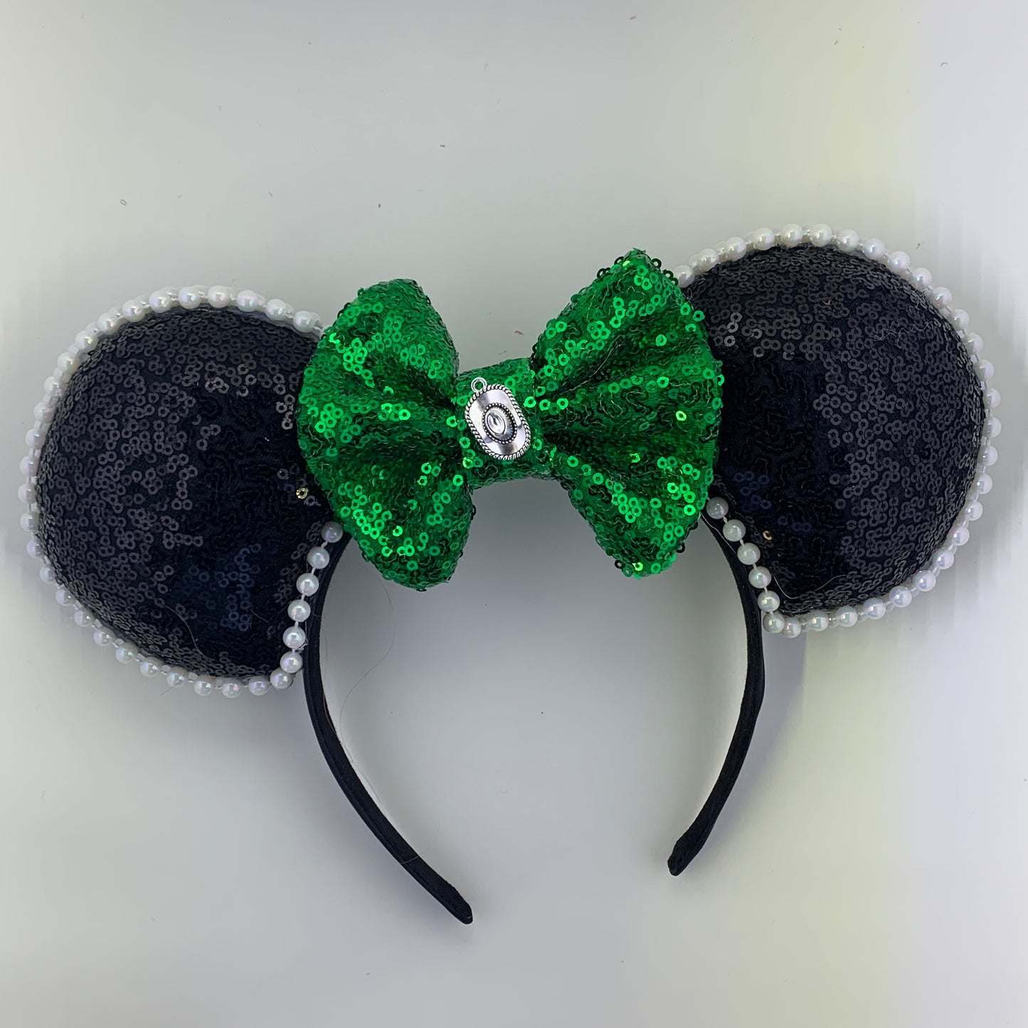 Sequin Ears For Dance Teams (Black Base | White Beads)