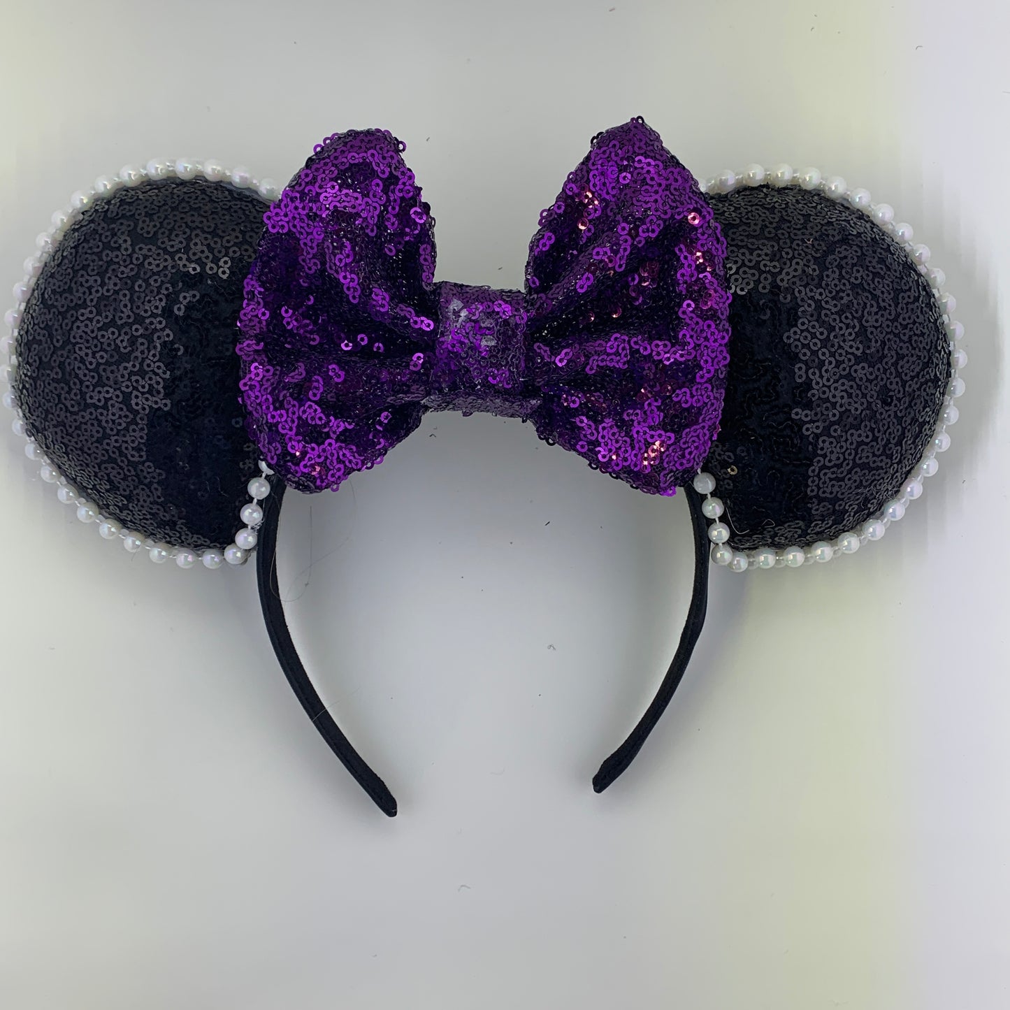 Sequin Ears For Dance Teams (Black Base | White Beads)