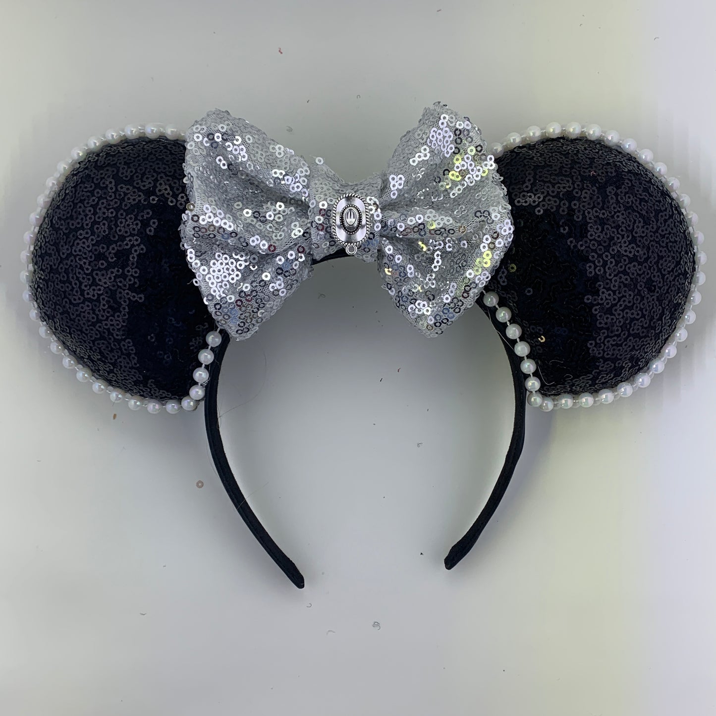 Sequin Ears For Dance Teams (Black Base | White Beads)