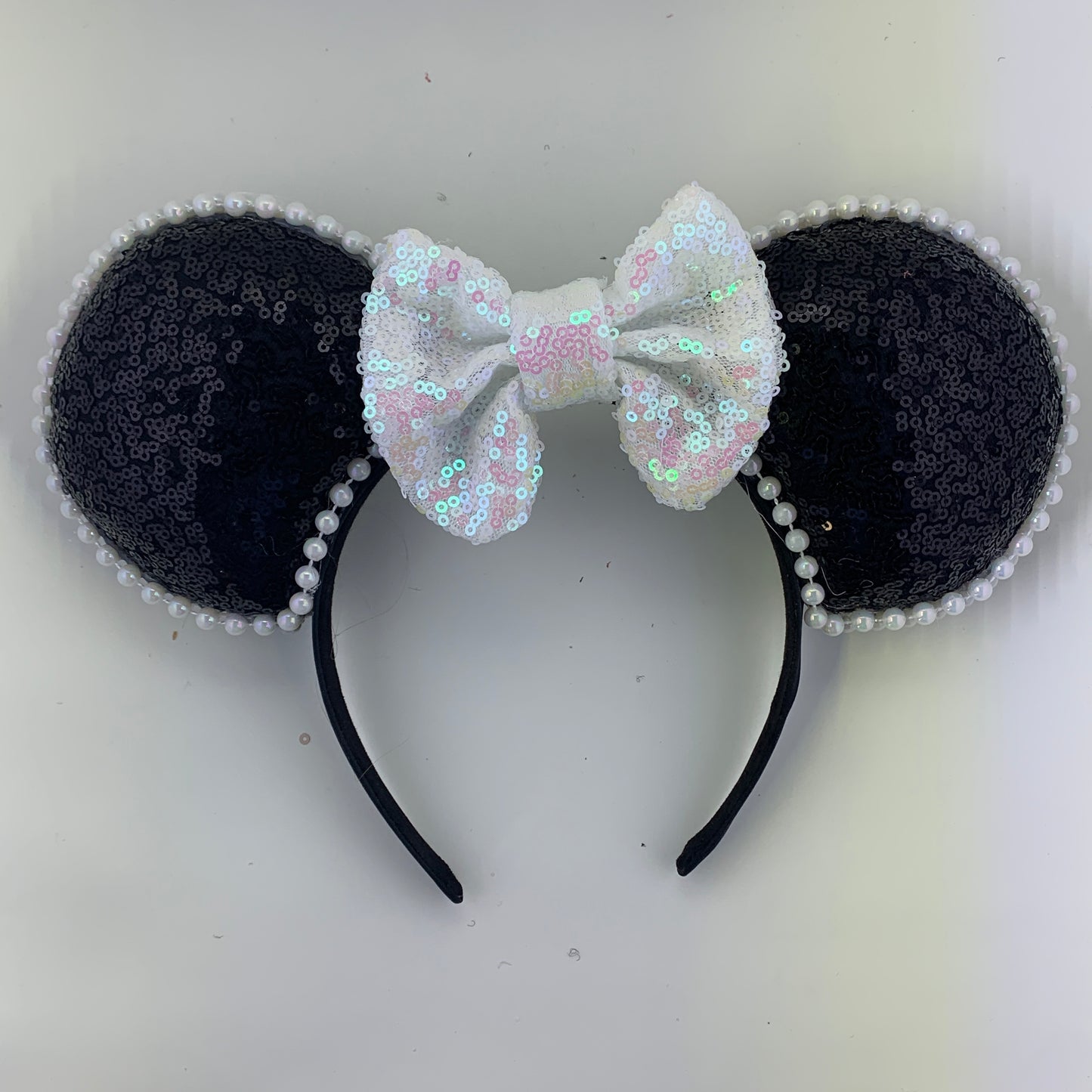 Sequin Ears For Dance Teams (Black Base | White Beads)
