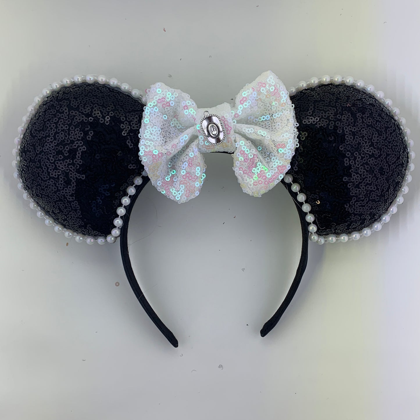 Sequin Ears For Dance Teams (Black Base | White Beads)