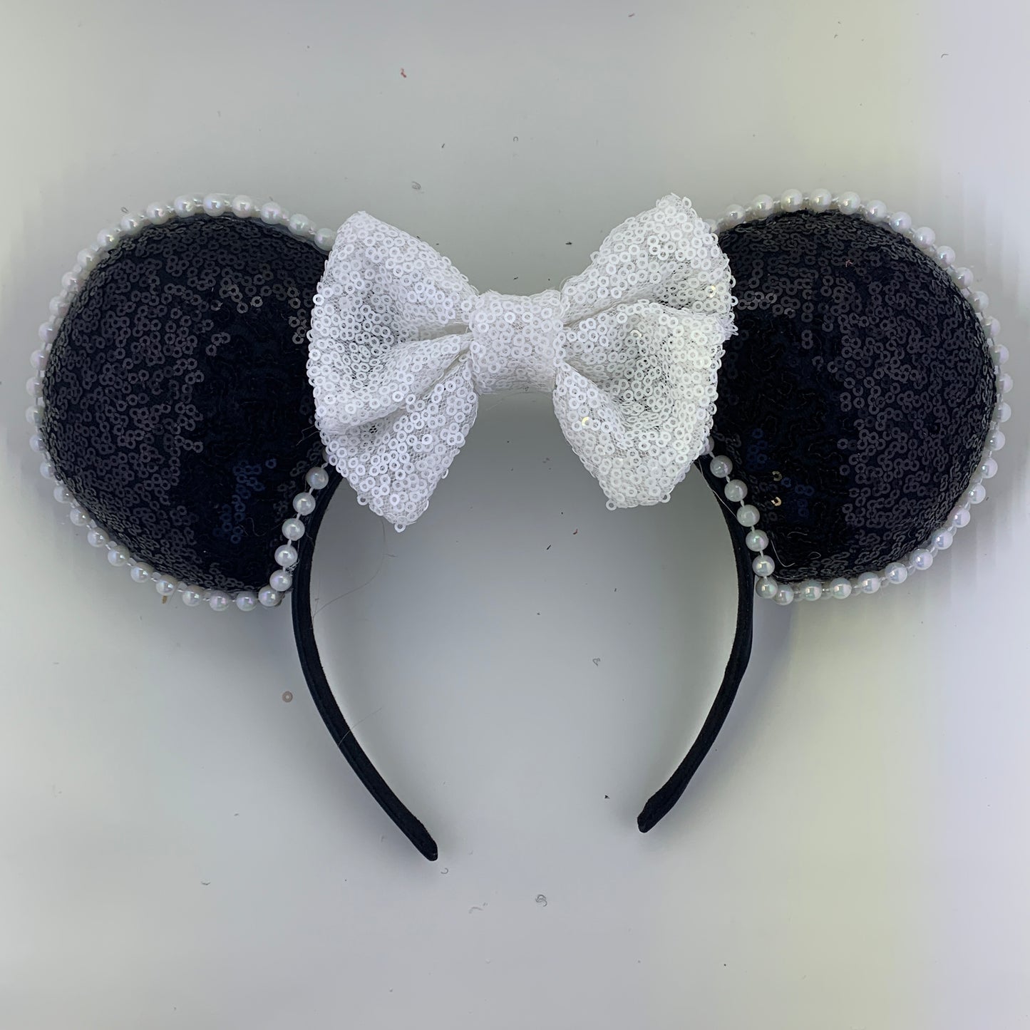 Sequin Ears For Dance Teams (Black Base | White Beads)