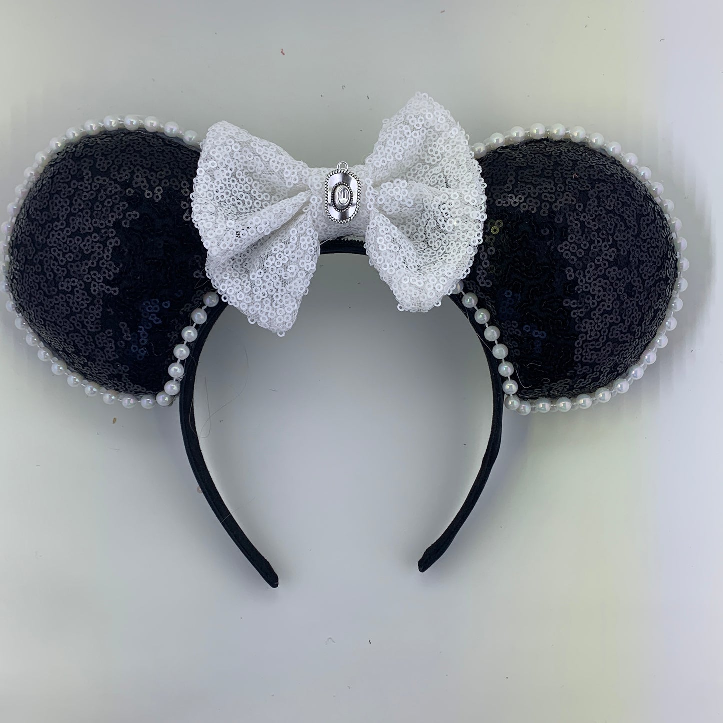 Sequin Ears For Dance Teams (Black Base | White Beads)