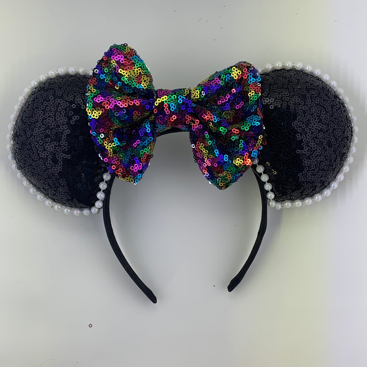 Sequin Ears For Dance Teams (Black Base | White Beads)