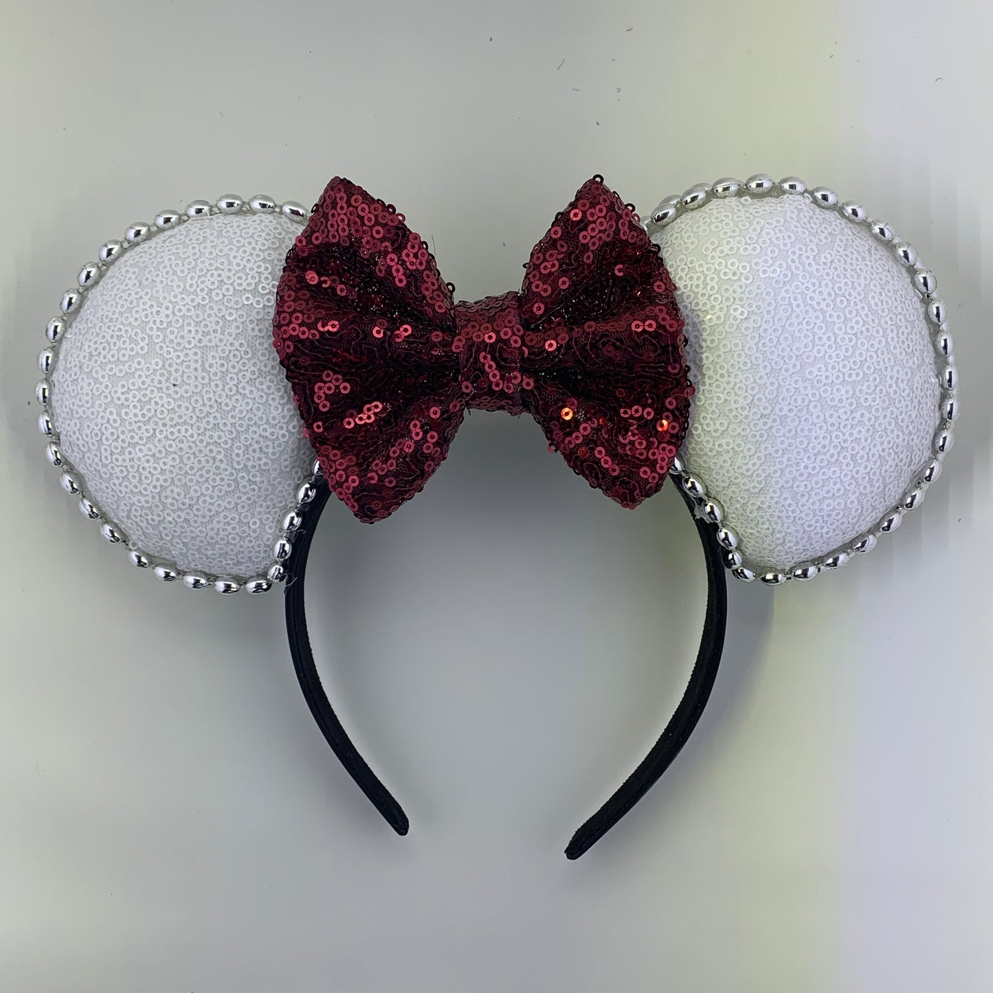 Sequin Ears For Dance Teams (White Base | Silver Beads)