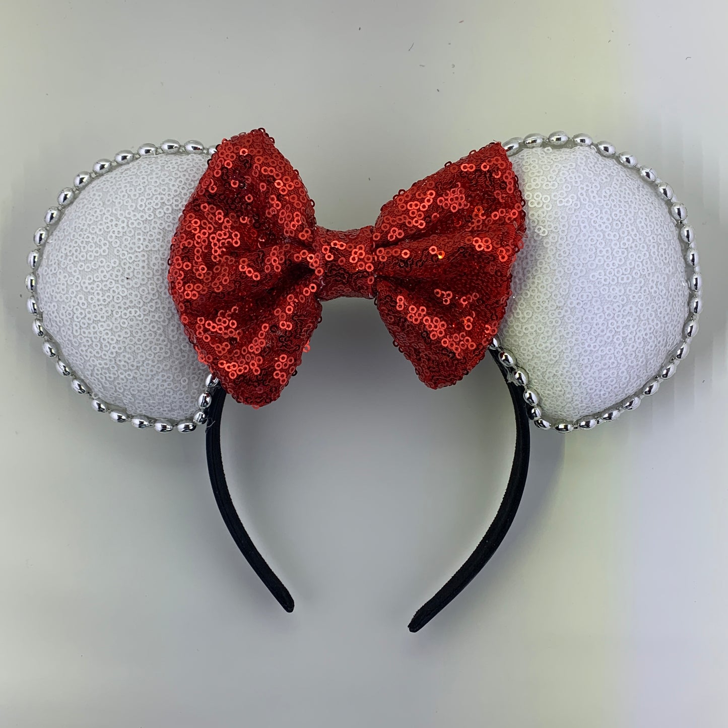Sequin Ears For Dance Teams (White Base | Silver Beads)