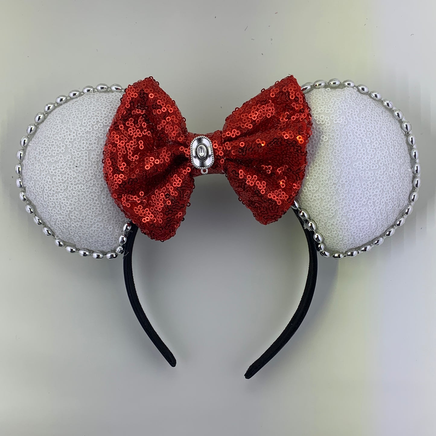 Sequin Ears For Dance Teams (White Base | Silver Beads)