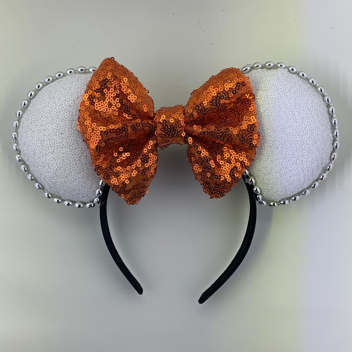Sequin Ears For Dance Teams (White Base | Silver Beads)