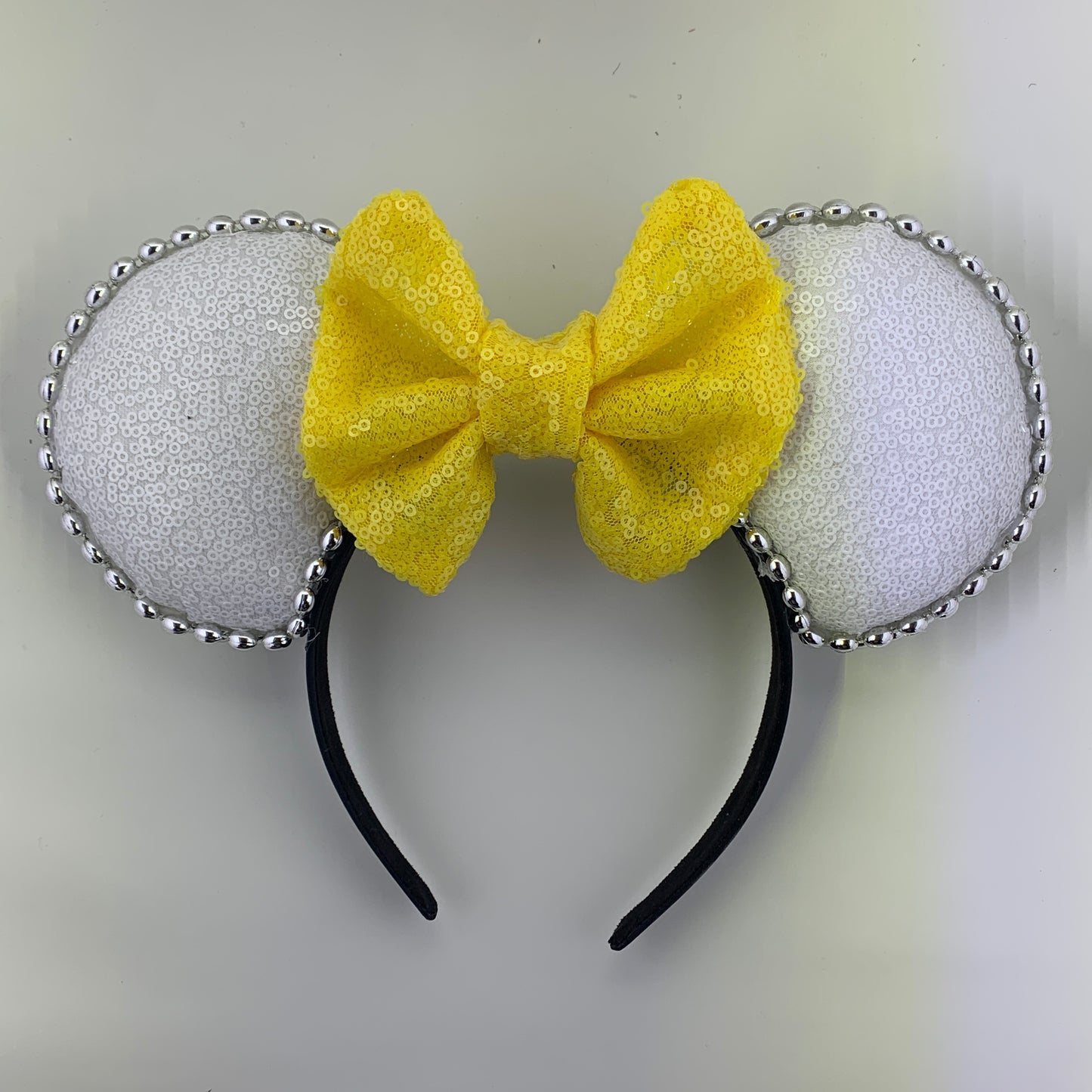 Sequin Ears For Dance Teams (White Base | Silver Beads)