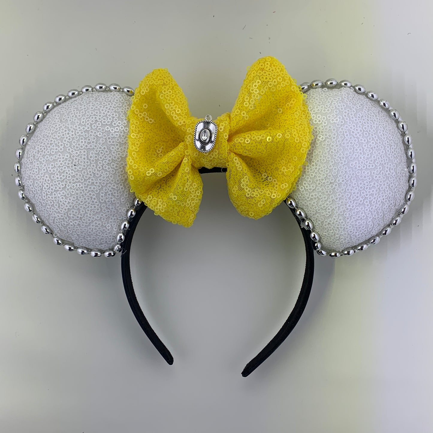 Sequin Ears For Dance Teams (White Base | Silver Beads)