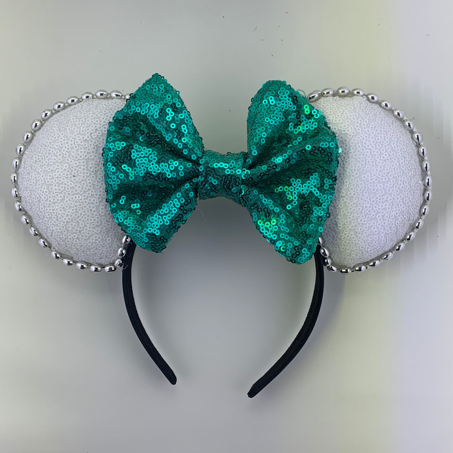 Sequin Ears For Dance Teams (White Base | Silver Beads)