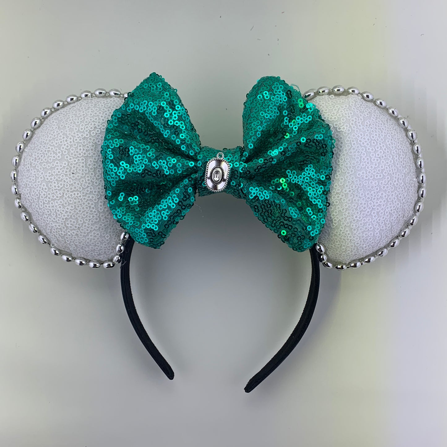 Sequin Ears For Dance Teams (White Base | Silver Beads)