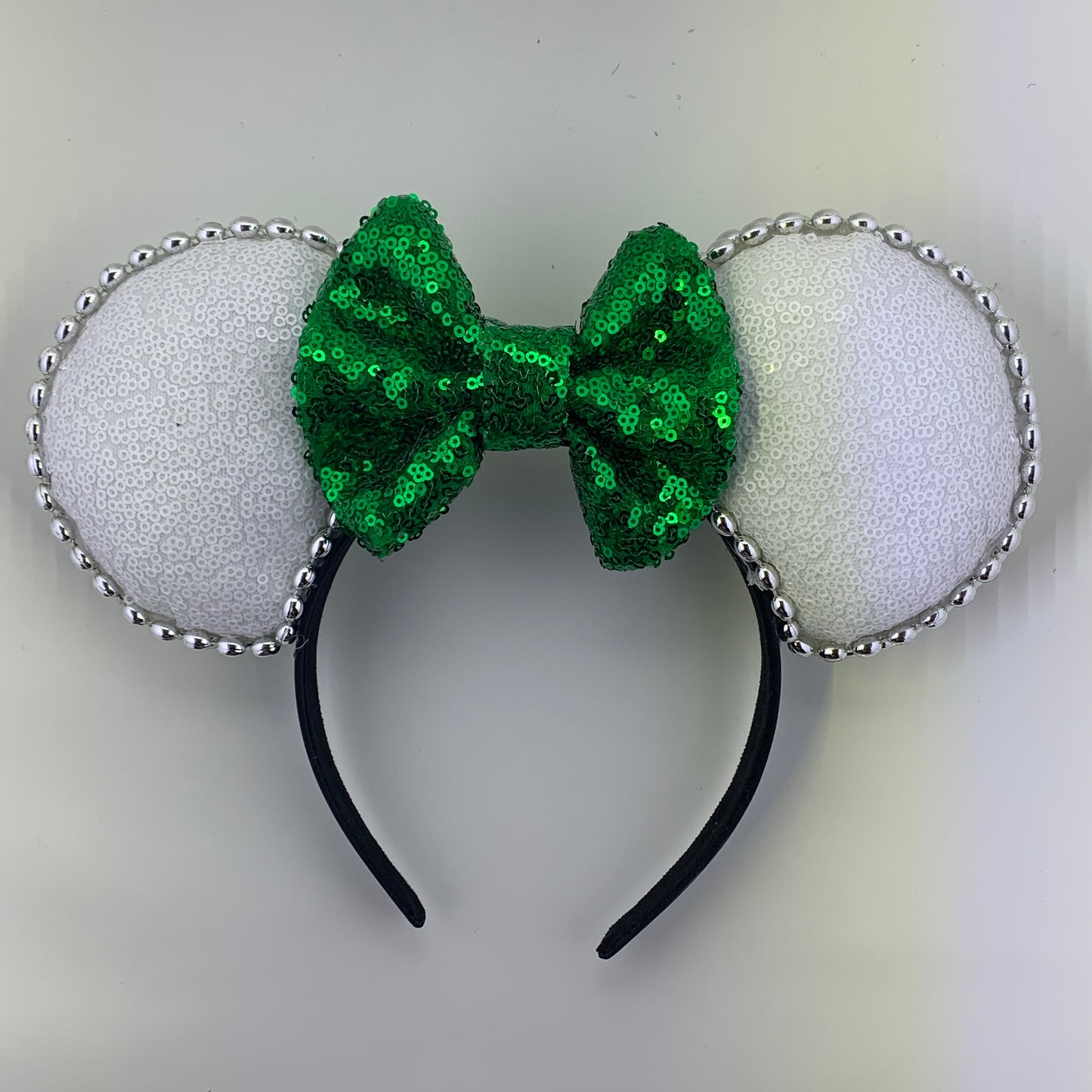 Sequin Ears For Dance Teams (White Base | Silver Beads)