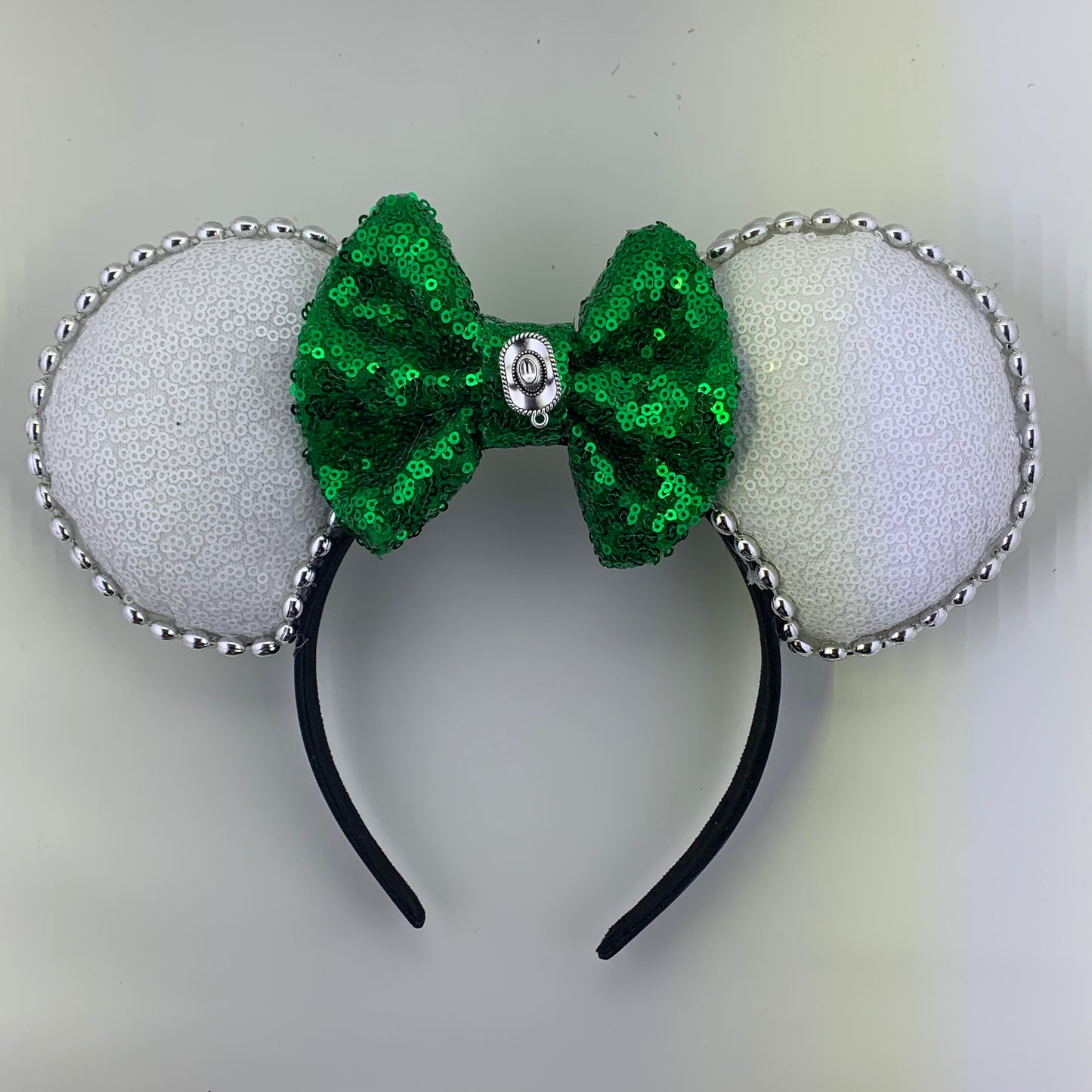 Sequin Ears For Dance Teams (White Base | Silver Beads)