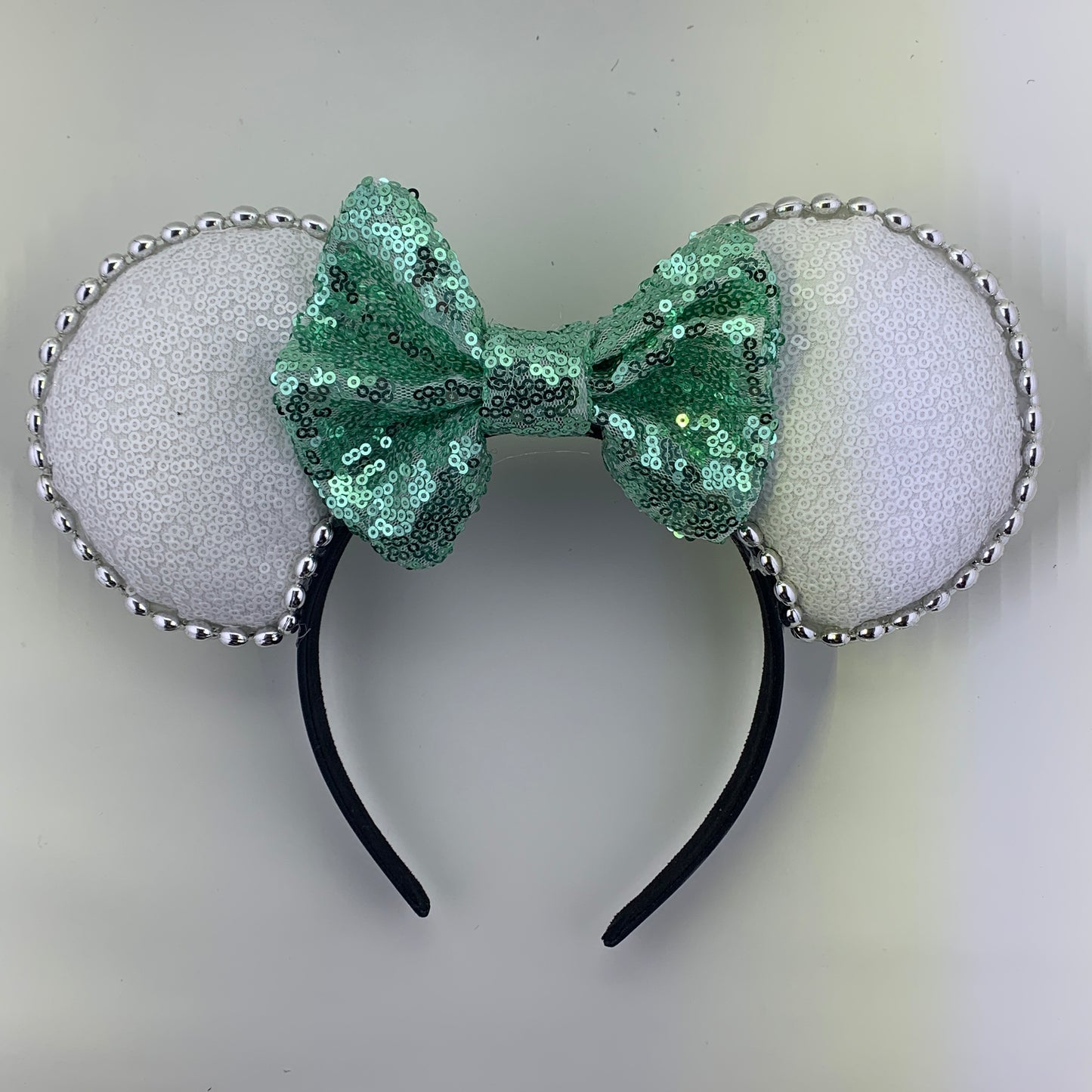 Sequin Ears For Dance Teams (White Base | Silver Beads)