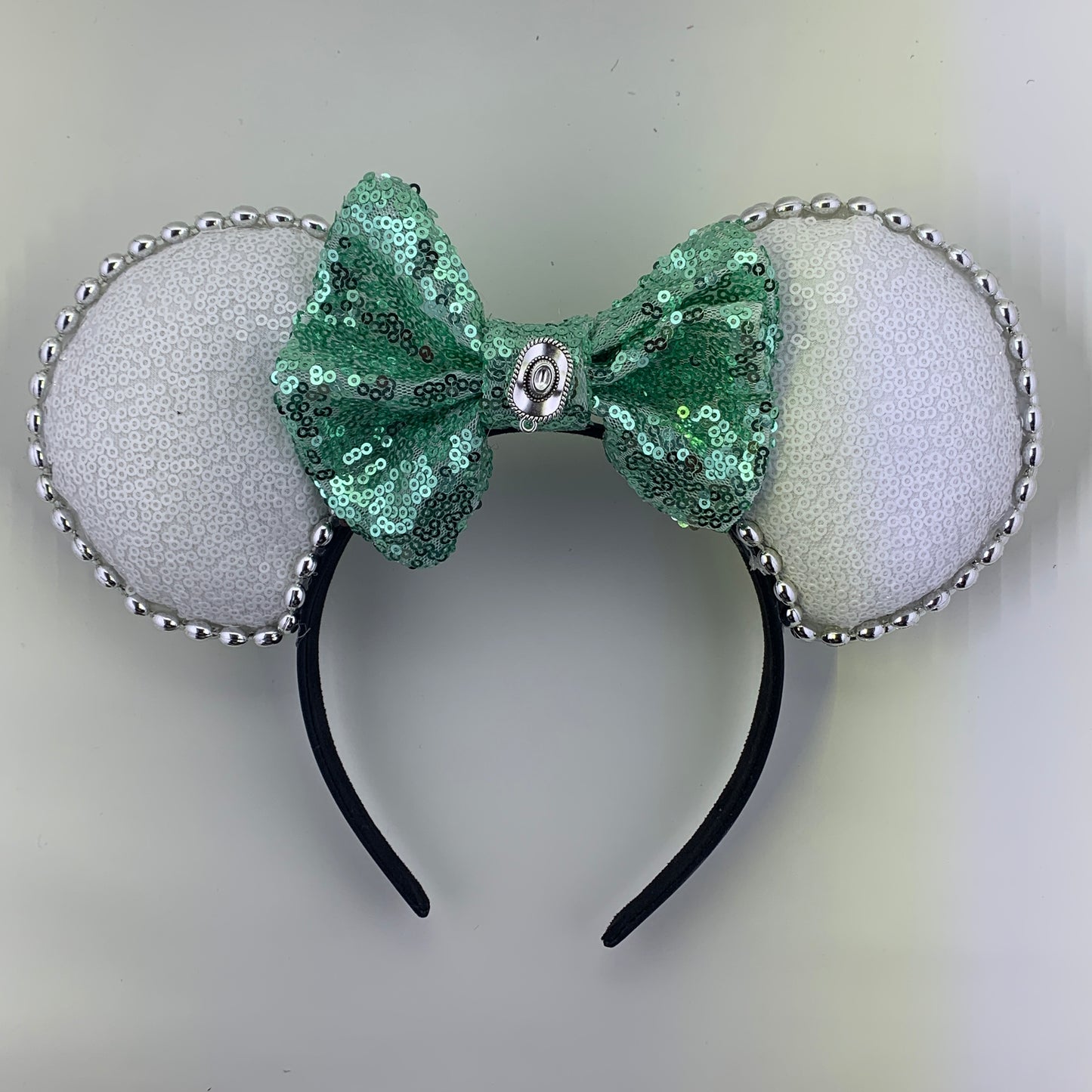 Sequin Ears For Dance Teams (White Base | Silver Beads)