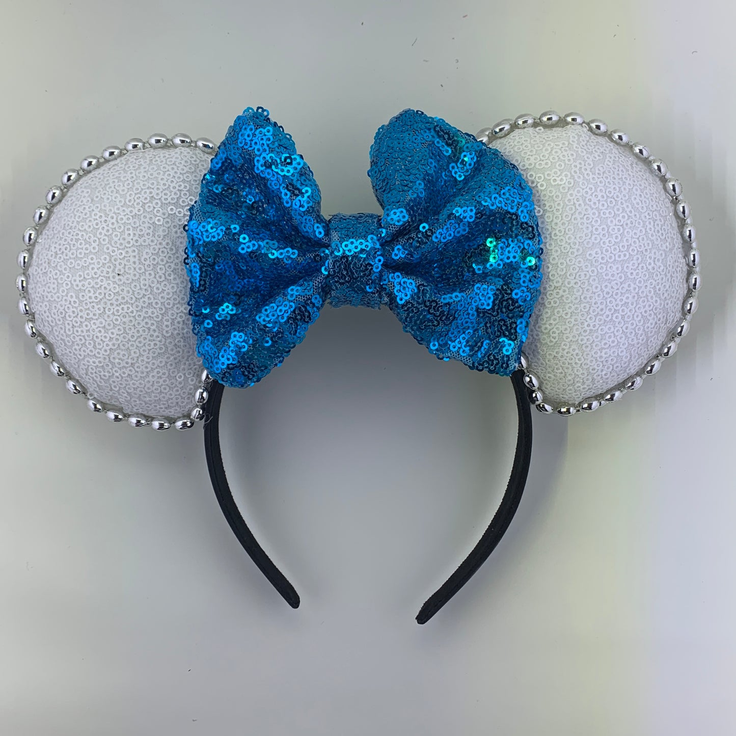 Sequin Ears For Dance Teams (White Base | Silver Beads)