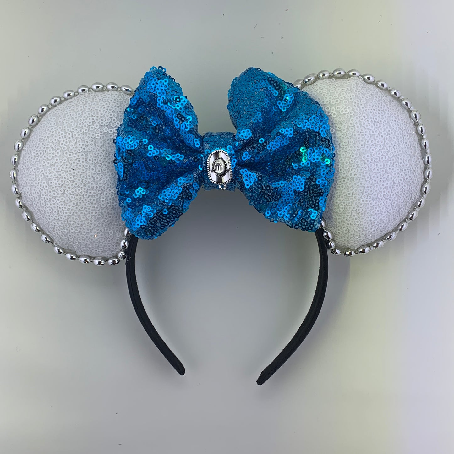 Sequin Ears For Dance Teams (White Base | Silver Beads)